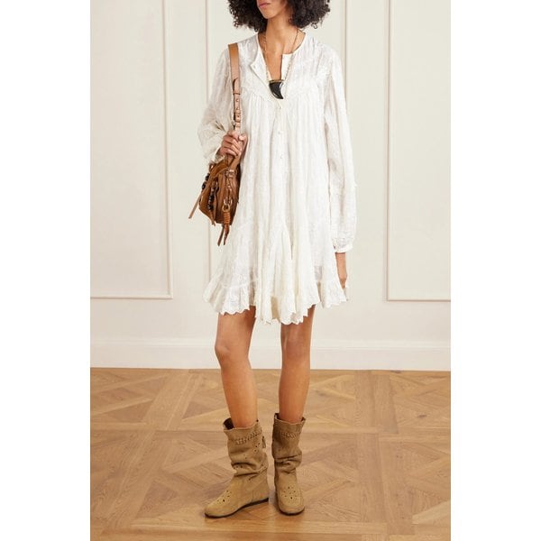 자메 러플 자수 코튼 실크 블렌드 미니 원피스 46376663162989492