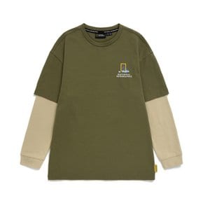 K233UTS940 그래픽 레이어드 싱글 티셔츠 LICHEN KHAKI