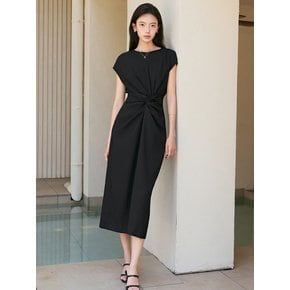 썸머 캡소매 꼬임 백 리본 슬릿 롱 원피스_3color