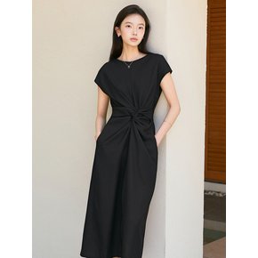 썸머 캡소매 꼬임 백 리본 슬릿 롱 원피스_3color