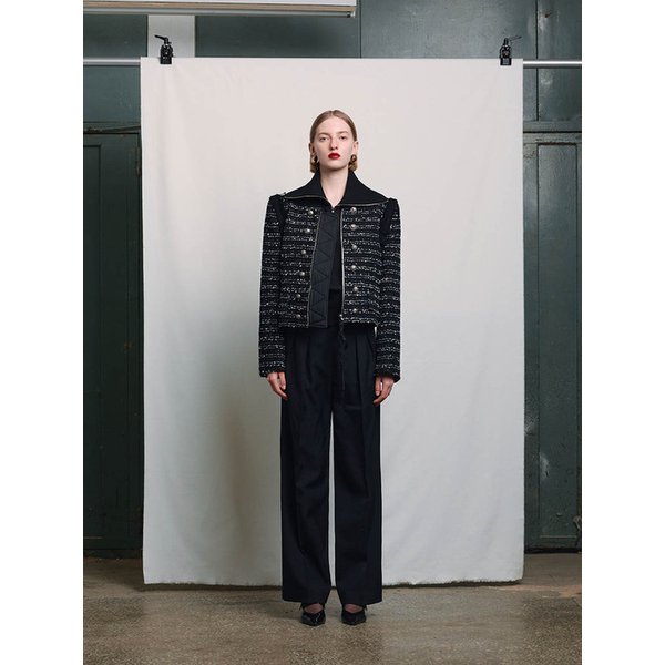 BLACK TWEED DOUBLE CHASSEUR ZIP UP JACKET