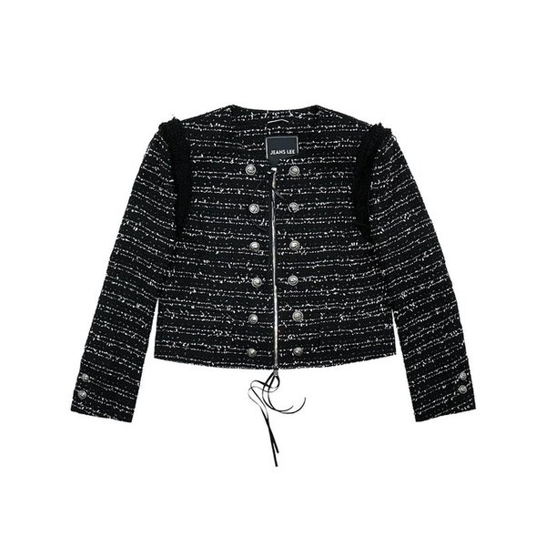 BLACK TWEED DOUBLE CHASSEUR ZIP UP JACKET
