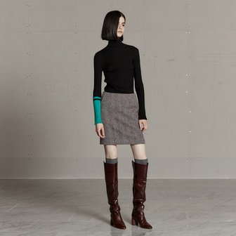 뮤제 [SIGNATURE] PIET Contrast-Cuffs Turtle Neck Knit_Black