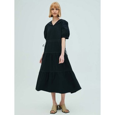 오프닝선샤인 Sailor Collar Tiered Maxi Dress_Navy