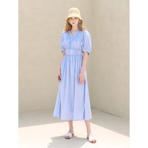 PUFF SHIRRING DRESS-SKY BLUE