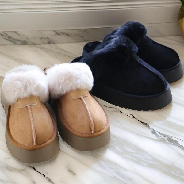 [옷자락] 여자 포근퍼 통굽 4cm 안감 두툼 뮬