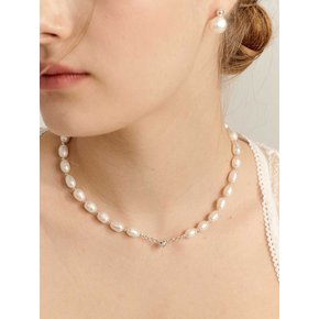 [In512]Main Fresh Water Pearl Silver Necklace