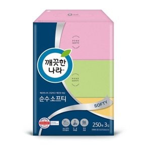 순수 소프티 2겹 미용티슈 250매 3입 1팩