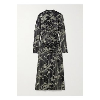 씨뉴욕 서니바 주름 러플 프린트 스트레치 저지 미디 드레스 블랙 1647597343649697