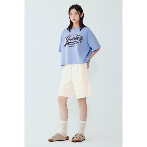 [UNI]화이트 플리츠 하프 데님 팬츠 91U5262108006