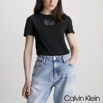 Calvin Klein 캘빈클라인 진스 슬림 오가닉 반팔티 블랙 여성 코튼 로고 티셔츠 J20J221631BEH