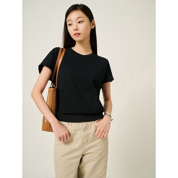 캡 슬리브 루즈핏 티셔츠  블랙 (BF5742C065)