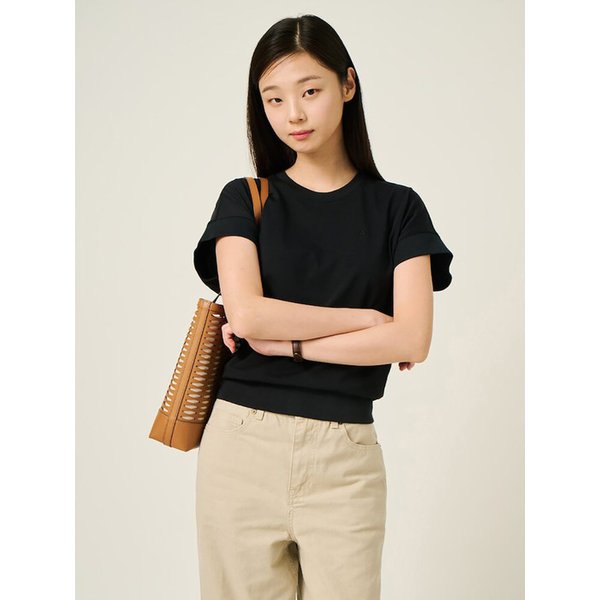 캡 슬리브 루즈핏 티셔츠  블랙 (BF5742C065)