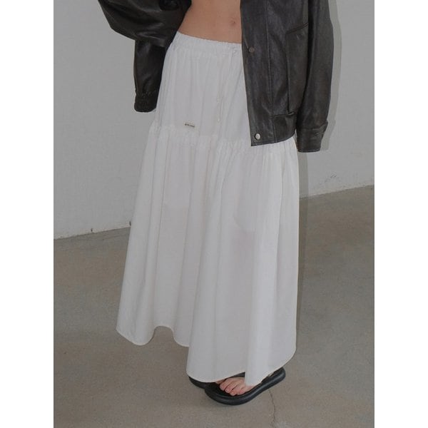 플레어 밴딩 롱 스커트 (white)