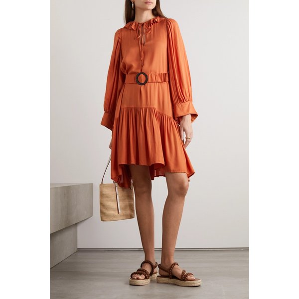 에바라에 마레 벨티드 러플 스위스 도트 텐셀 라이오셀 미니 드레스 38063312420588163