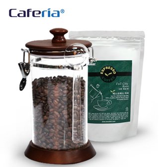 코맥 Caferia 나무/아크릴 밀폐용기 1000ml+에스프레소 200g(CA3-C1) [보관용기/볶은원두/커피콩/드립커비/커피용품]