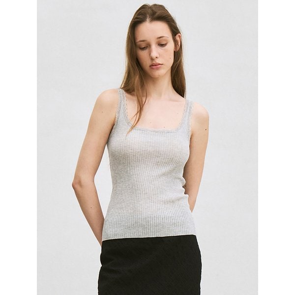 lace-trim sleeveless knit top (grey)
