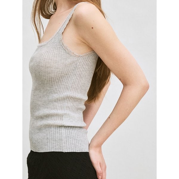 lace-trim sleeveless knit top (grey)