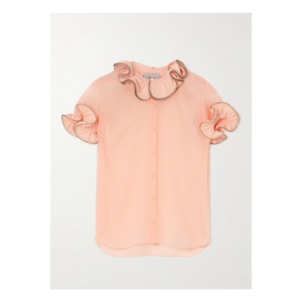 지퍼 장식 러플 시폰 블라우스 1647597333594630