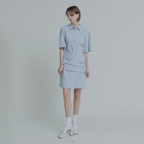 KRISTINE Draped Shirt Dress - Pale Blue