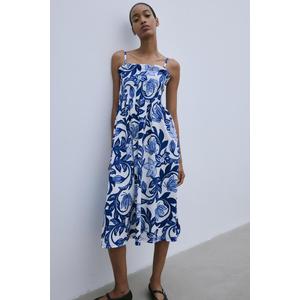 H&M 스모킹 디테일 드레스 화이트/블루 플로럴 1221999003