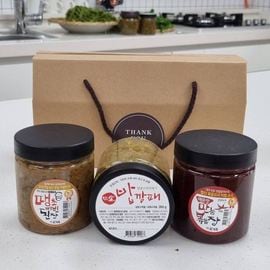 한칼식품 실속 3종 선물세트_땡초비빔된장(400g) 만능볶음장(400g) 밥깡패(350g)+선물상자