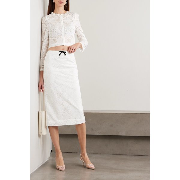 보우 장식 새틴 트림 레이스 미디 스커트 46376663162976742