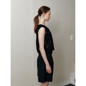 crochet flower point knit vest (black)