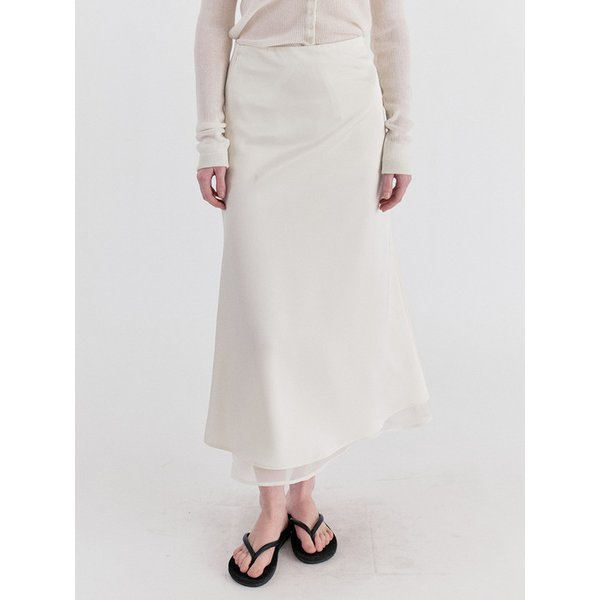 Classic Layered Satin Chiffon Long Skirt - Cream