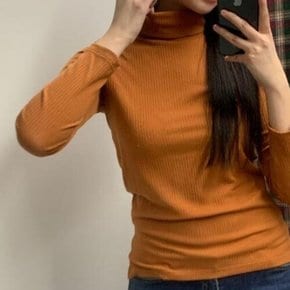 국내생산 여성 스트라이프 반목 긴팔티셔츠 4칼라 하프넥 스판 목폴라 이너 반목티