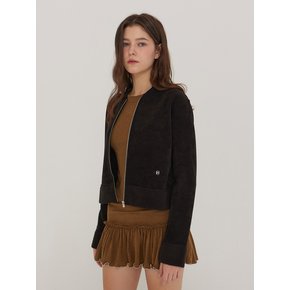 MERCURY SUEDE ZIP-UP CROP JACKET - BLACK