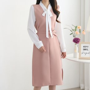 브이넥 민소매 레이어드 끈 원피스_M2602OP015A
