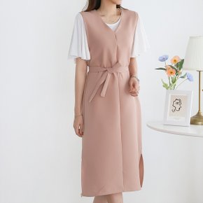 브이넥 민소매 레이어드 끈 원피스_M2602OP015A