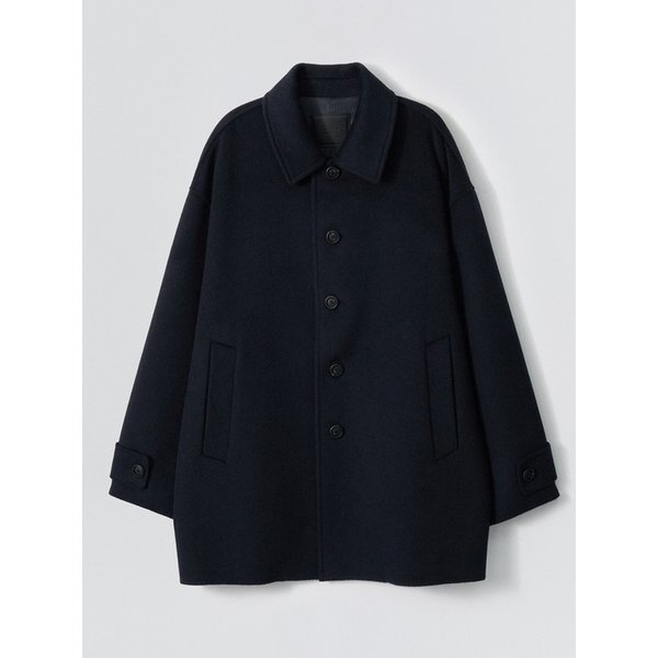 W Minimal Cashmere Blend Handmade Half Coat_Navy