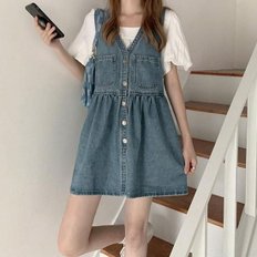  여자 플레어스커트 민소매 앞버튼 빈티지 잇미샤스커트 SH 리스트스커트 500376 청치마