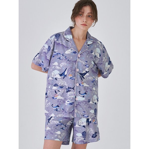 텐셀 모달 스카이웨일랜드 반팔 세트 여성 커플 잠옷