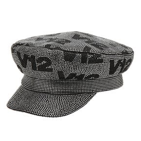 [V12] CRYSTAL LETTERING HUNTING CAP_V21B6CP633_BK