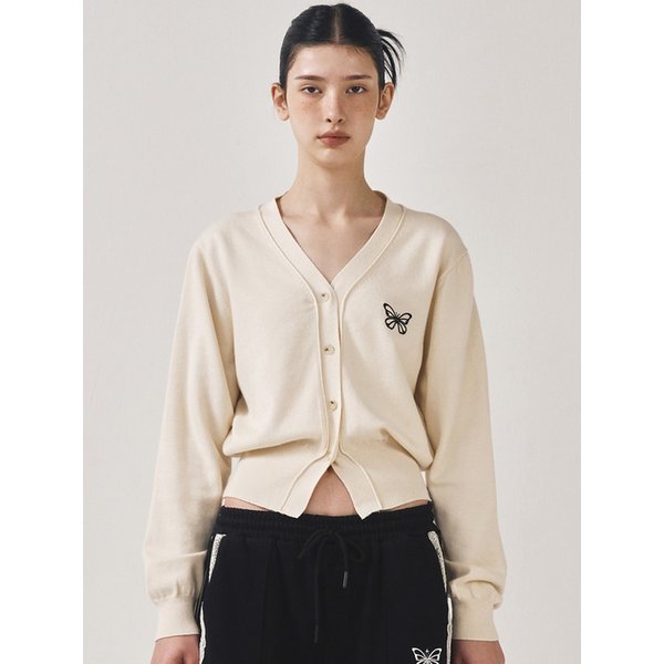 MINI BUTTERFLY SOFT V-CARDIGAN_CREAM BLACK