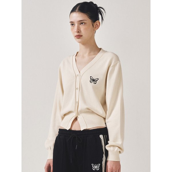 MINI BUTTERFLY SOFT V-CARDIGAN_CREAM BLACK
