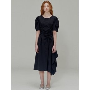 Ribbon pin tuck shirring dress_Black