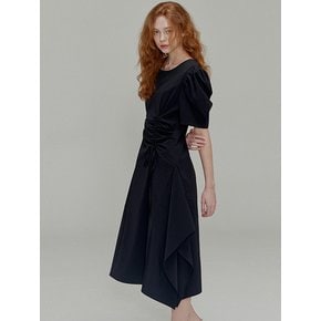 Ribbon pin tuck shirring dress_Black