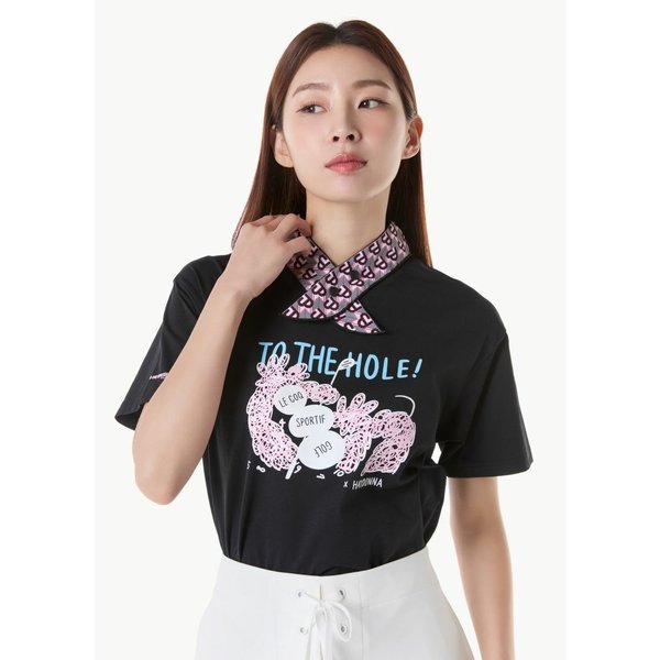 [여주점] [콜라보_하이다나]여성 라운드 티셔츠 GQ222LRS62 BLCK