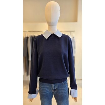 JJ지고트 [여주점] (JJ 지고트) 여성 셔츠 배색 라운드넥 풀오버 니트 GS3M1PO901