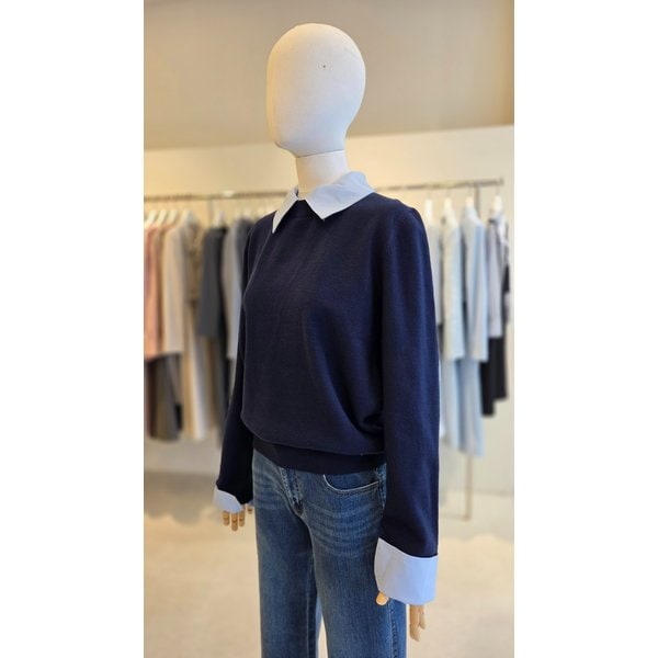 [여주점] (JJ 지고트) 여성 셔츠 배색 라운드넥 풀오버 니트 GS3M1PO901