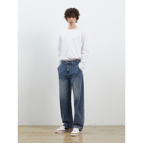 DENIM ONE TUCK WIDE PANTS D BLUE