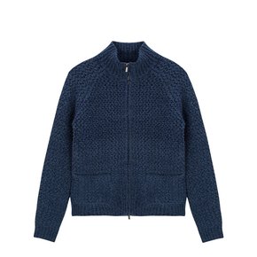 Wool Blend 2way Zipper Knit Cardigan - Navy