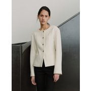 TIS COLLARLESS TWEED WOOL BLAZER_2COLORS