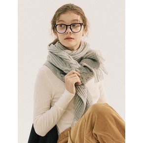 Snug Wool Knit Long Muffler[ Grey, Light Khaki ]