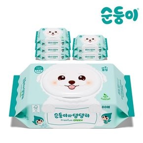 댕댕이 강아지 물티슈 프리미엄 그린 캡형 80매 6팩/6DGP