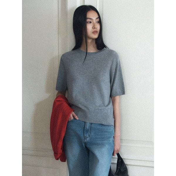 SIKN2184 베이직 라운드넥 반팔 니트_Melange gray
